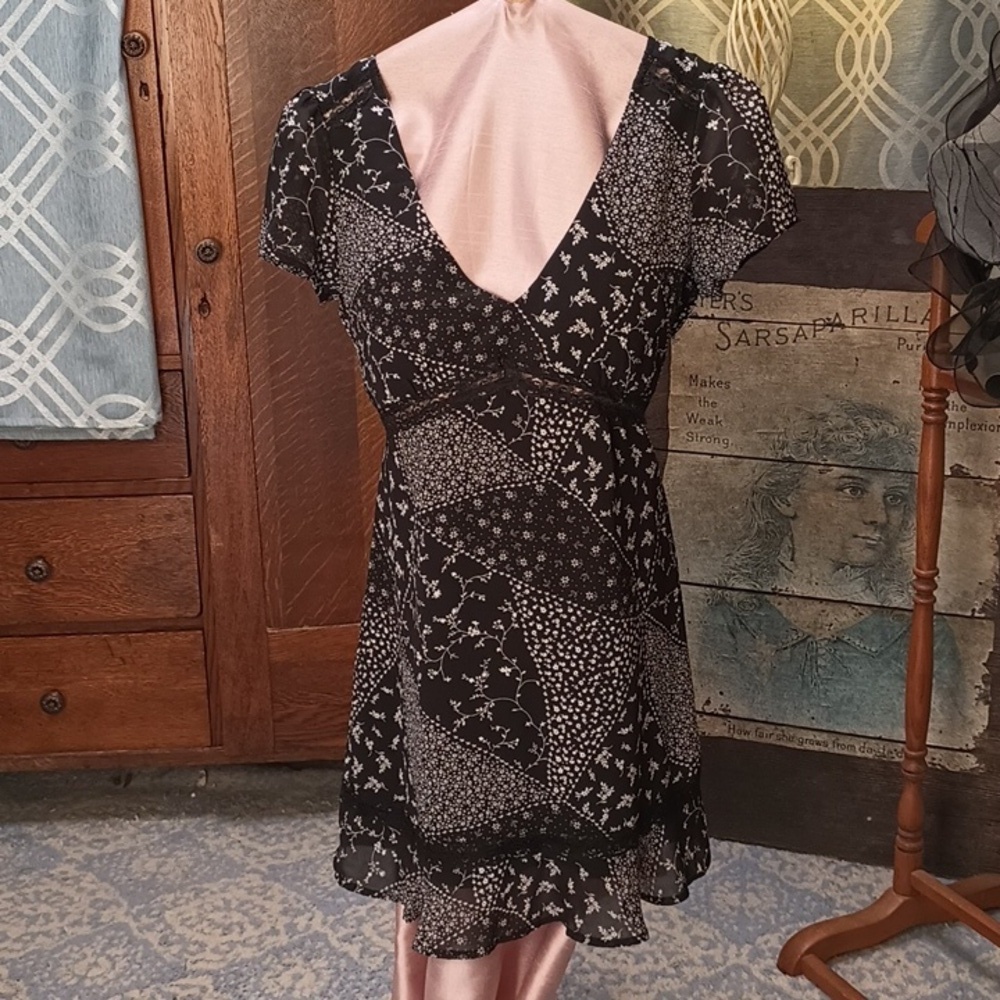 L57 black and white sheer overlay dress medium